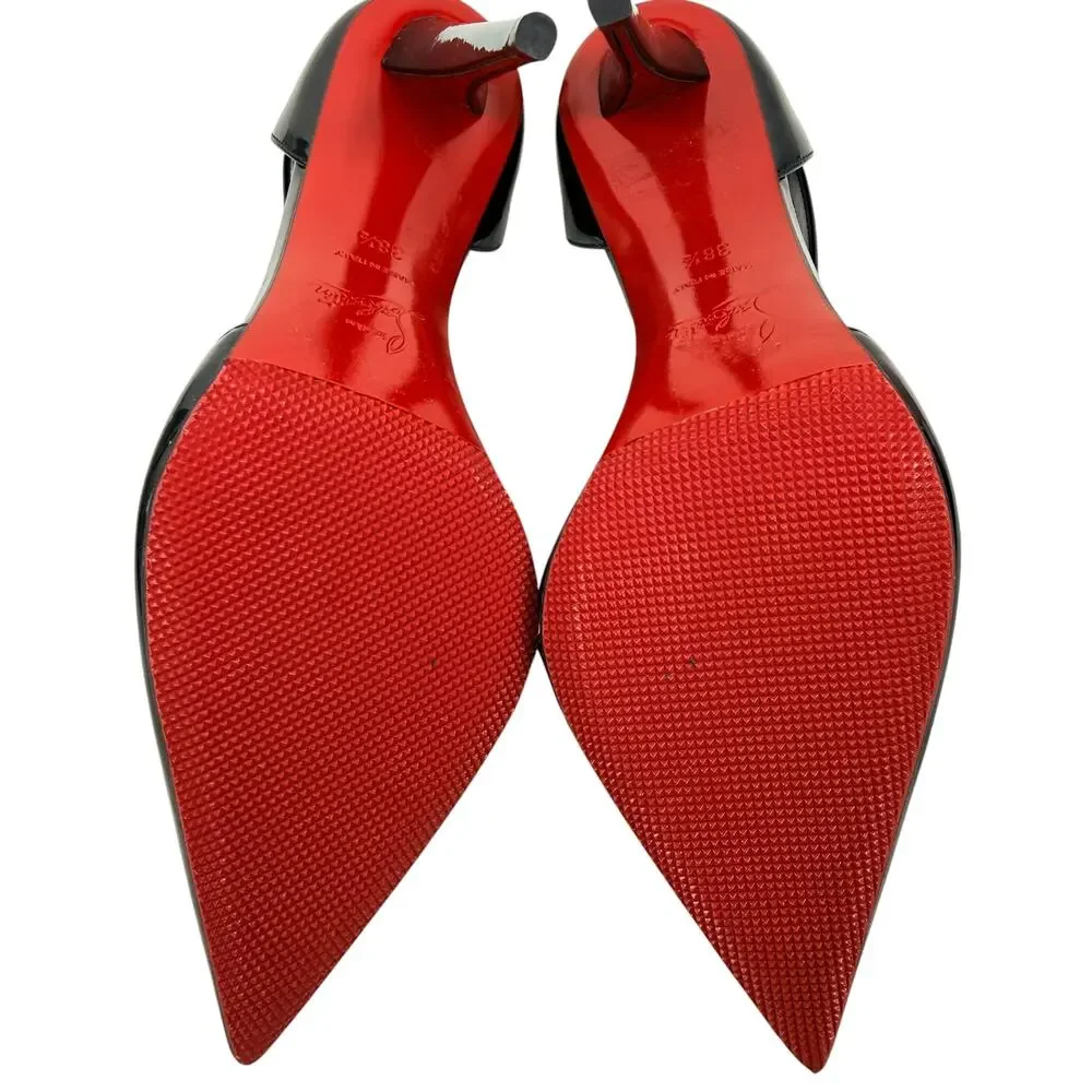 Christian Louboutin Black Patent Leather Pointed-Toe Slingback Heels